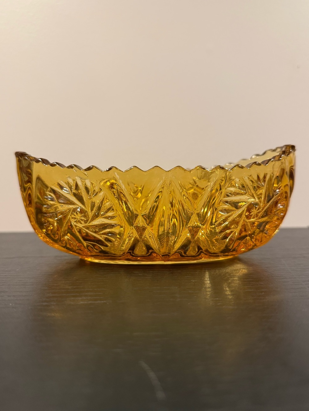 Vintage EAPG amber boat shaped dish - Mid Century Modern glass design